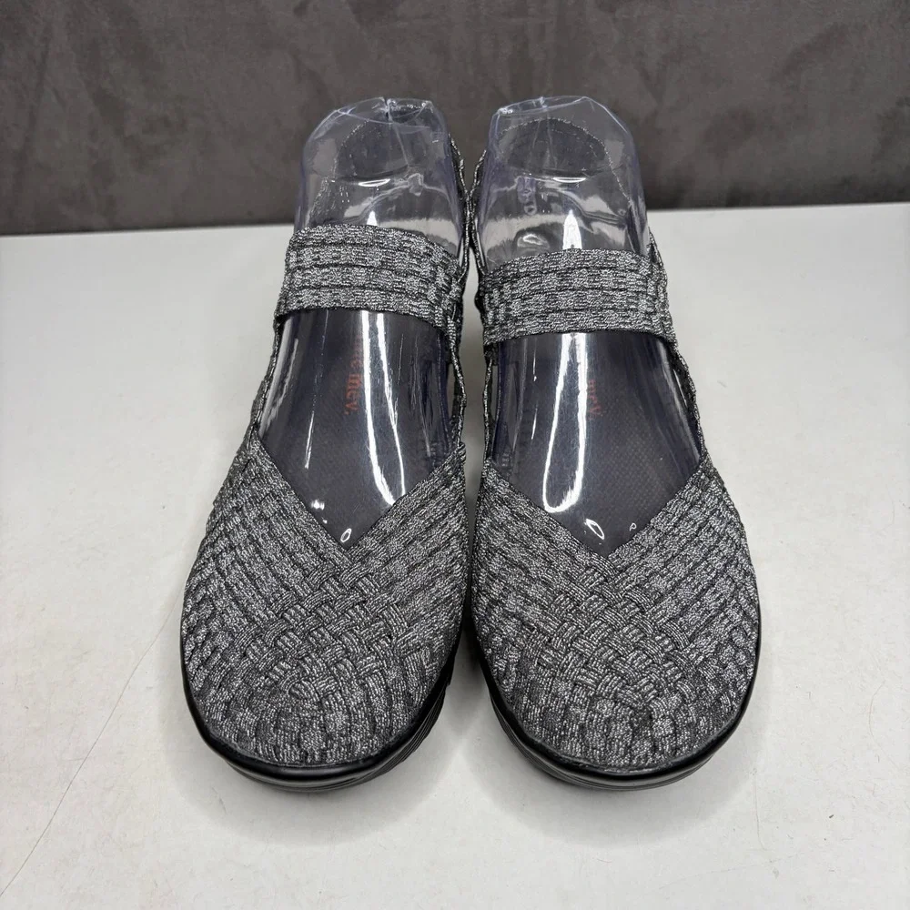 Bernie Mev Lulia Wedge Sandals Womens 41 Silver Woven Elastic Mary Jane Platform